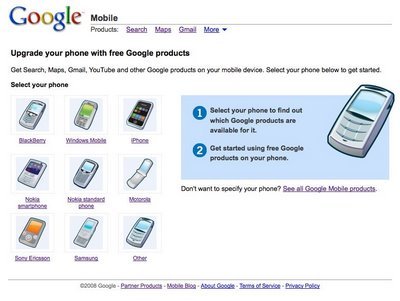 Nueva página de los servicios de Google móvil