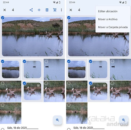古い Google フォトのアクション メニュー