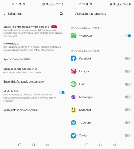 設定から複製できるのはチャット アプリケーションとソーシャル ネットワークのみです