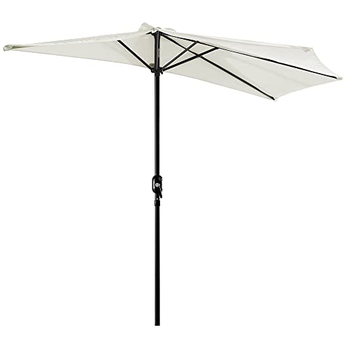 Outsunny Sombrilla 269x138x236 cm Parasol de Jardín con Manivela y Forma Semicircular Tela Poliéster 180 g/m² para Exterior Terraza Patio Piscina Crema