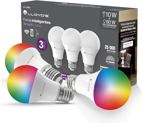 Lloyd's Set de 3 Focos Inteligentes RGB WiFi, Compatible con Alexa y Otros Asistentes Virtuales, Luz: Fría y Cálida