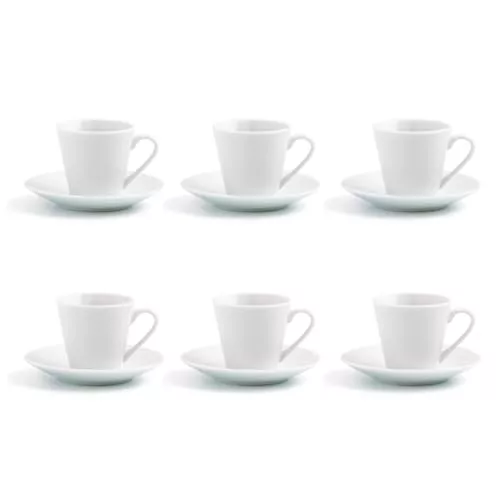 Quid Set de 6 Tazas Con Plato Renova Blanca de Porcelana 9cl
