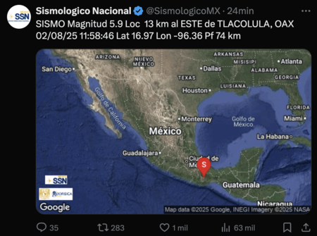 temblor méxico agosto 2025