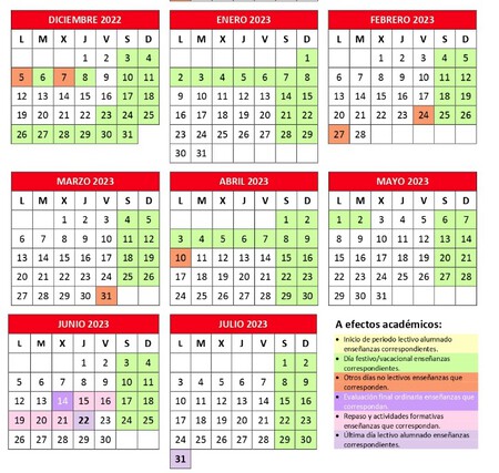 Calendario escolar Madrid 2023