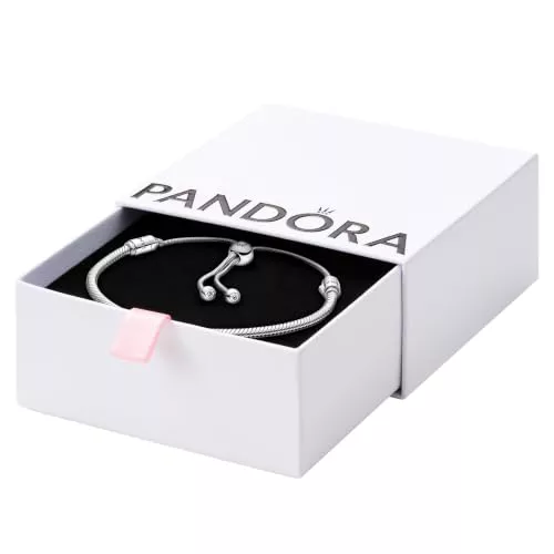 Pandora Pulsera con cadena de serpiente de plata de ley con circonitas cúbicas transparentes