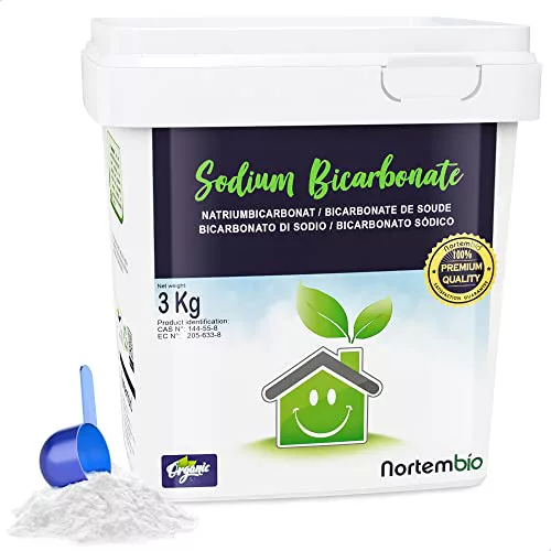 Nortembio Bicarbonato de Sodio Ecológico Sin Aluminio 3 Kg. Origen 100% Natural. Quitamanchas, Desodorizador y Blanqueante para Limpieza con e-Book Incluido.