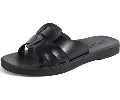 ONCAI Sandalias de para Mujer Planas Sandalias de moda Verano 2025 elegantes cómodas Beach sandalias Antideslizantes de goma Negro Tamaño 38