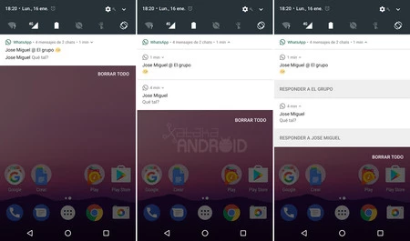 グループ化された通知 |グループ化されていない通知 |拡張通知