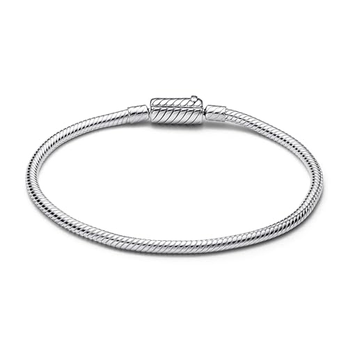 Pandora Moments Pulsera de plata de ley con cadena de serpiente con cierre magnético, 19
