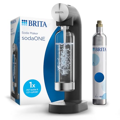 BRITA Aireador de agua sodaONE negro, incluye cilindro de CO2 y botella de PET sin BPA, potencia de agua con gas chispeante (hasta 60 l por cilindro)