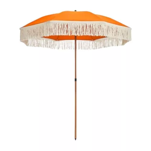 newgarden - Sombrilla de Tela y Flecos para Exterior, Playa, Jardin Ø 220 cm Plegable. Estructura de Acero Inoxidable Altura Ajustable para la Terraza y el Balcón (Naranja)