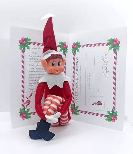 EUROAMZ Elfo Navidad Muñeco Travieso, con Carta, Certificado de Adopción 