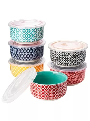 DOWAN Moldes para Soufflé con Tapas Set, 6 X 120ml Baking Moldes de Porcelana para Hornear Crema Catalana y Tartas, Cuencos de Postre, Apto para Horno y Freidora de Aire, Ø 9cm-Color Vibrante