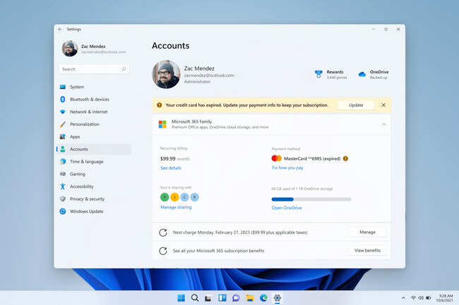 Windows 11 Account Payment Info
