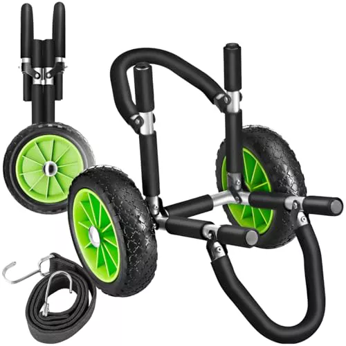 tectake® Carro de Transporte para Tabla de Surf o Padel Surf, Transporte de Playa, Aluminio, 2 Tablas, 20 kg de Carga, Ruedas de 24 cm, Correas Resistentes Ganchos de Metal - Negro/Verde