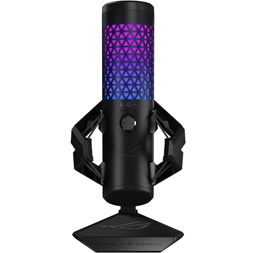 ASUS ROG Carnyx - Micrófono USB Gaming (cápsula de Condensador de 25 mm, 192 kHz/24 bits, cardioide, Filtro de Paso Alto, Filtro antipop, Soporte metálico antichoque, Aura Sync RGB), Negro