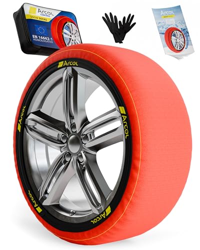 ARCOL Fundas Rueda Nieve para Coche Homologado EN 16662 1 - Dos Cadenas Nieve de Tela para Coche. Snow Sock Talla L para R14 R20 (Tamaños de Neumáticos Detallados en el Interior) (Control, L)