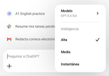 Selector de modelos en ChatGPT Plus para móviles