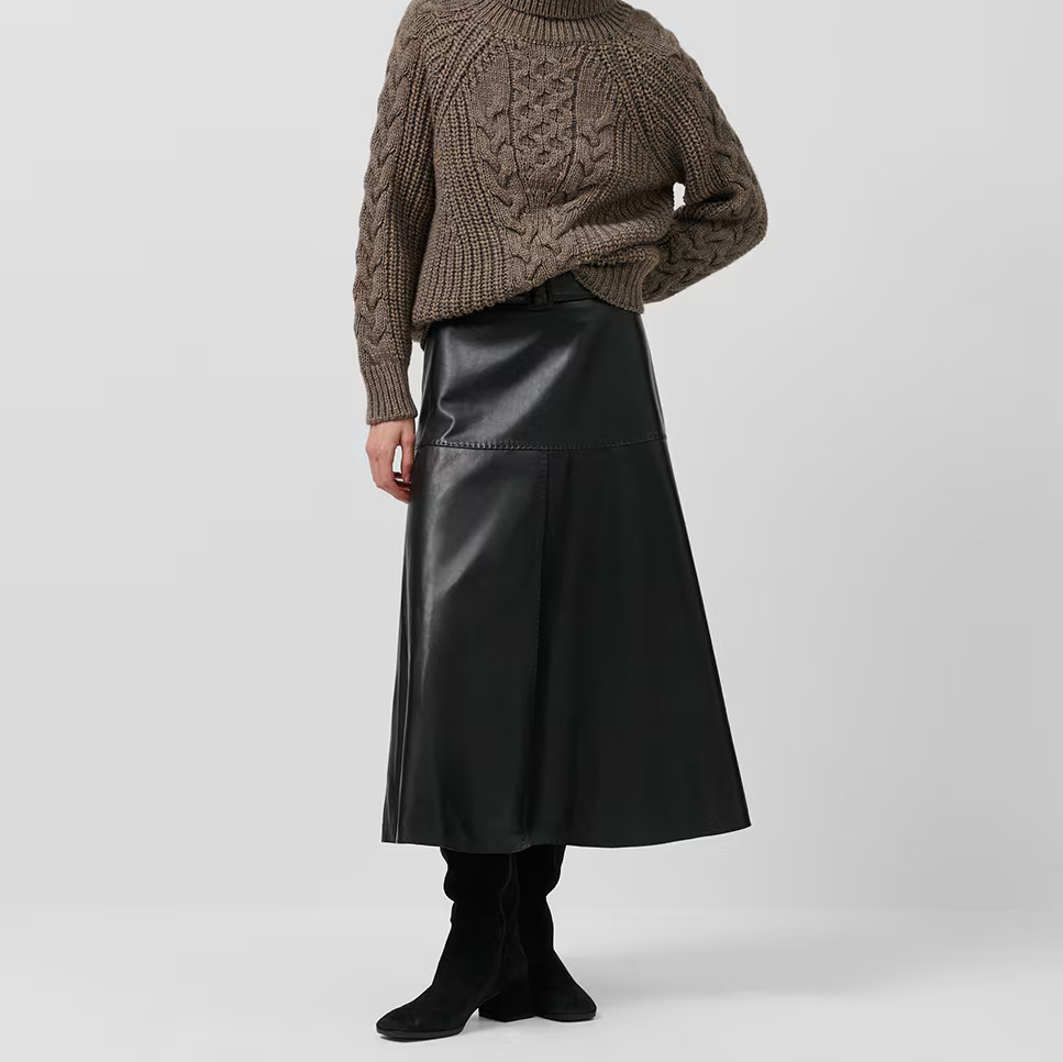 Roberto Verino - Falda midi evasé napa con cinturón.