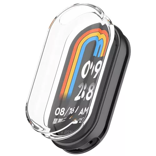 FTRONGRT Funda Compatible con Xiaomi Smart Band 9 / Band 9 NFC, TPU Suave, Todo Incluido, Anti-Rasguños, Mirar Estuche Protector Compatible con Xiaomi Smart Band 9 / Band 9 NFC. Transparente