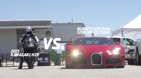 Kawasaki Ninja H2R frente a Bugatti Veyron, McLaren MP4-12C y Nissan GT-R, ¿ganador?
