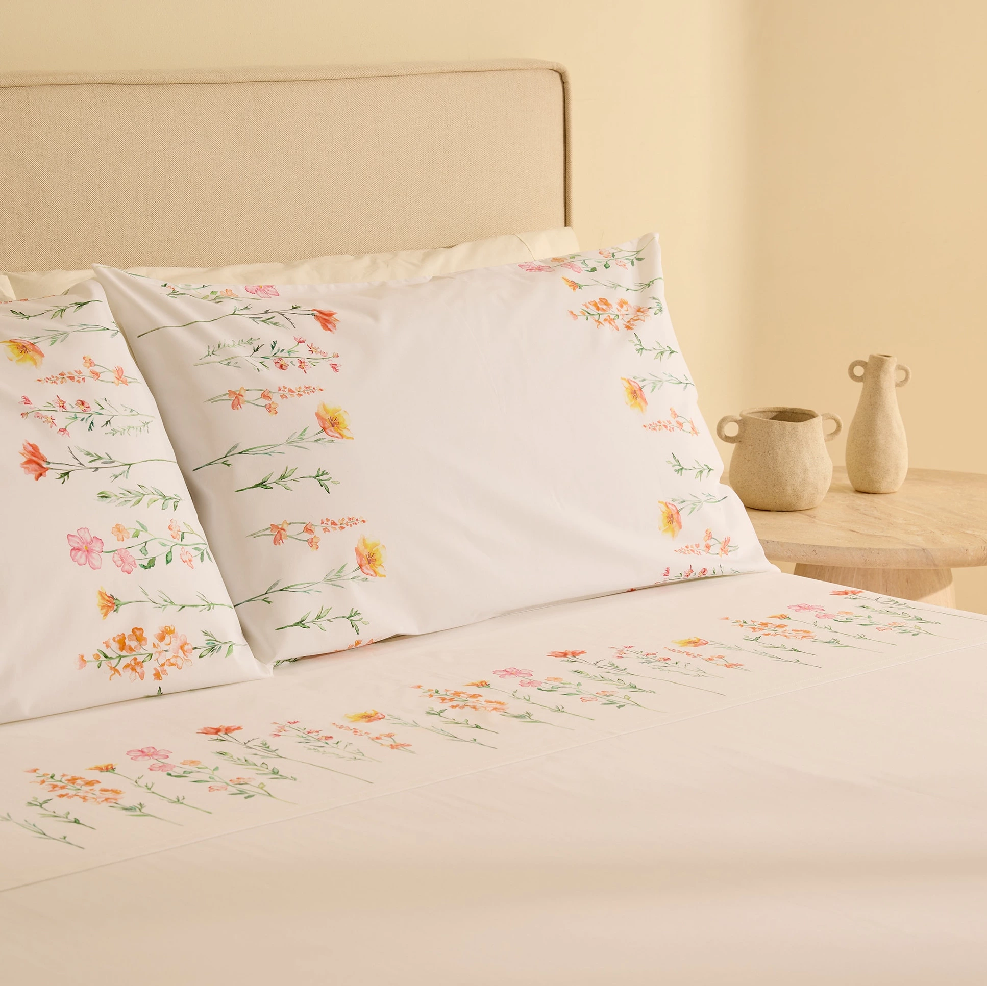 Juego de sábanas algodón Fleur Multicolor Cama 90 cm
