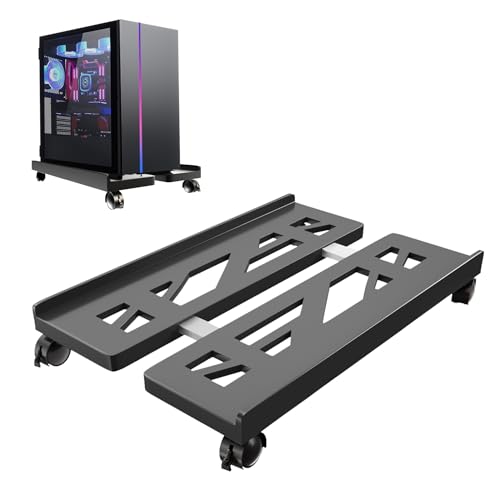 Qcdou Soporte Torre PC, Soporte para Caja PC, Soporte de Torre de Ordenador de Escritorio, Soporte Pc bajo Mesa, Soporte para PC móvil con Ruedas giratorias con Bloqueo(Negro)