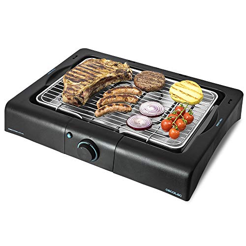 Cecotec Barbacoa Eléctrica de Sobremesa de Jardín PerfectSteak 4200 Way. 2400W, Parrilla Inoxidable, Temperatura y Altura Ajustable a 3 Niveles, 18/10 Steel, Color Negro Acero