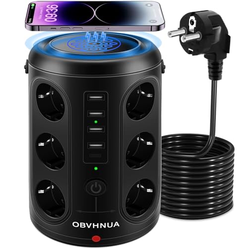 Regleta Vertical con 12 Enchufes & 5 Puertos USB & 10W Cargador Inalámbrico