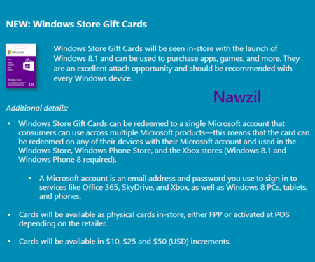 Las tarjetas de regalo de Microsoft se lanzarían junto con Windows 8.1
