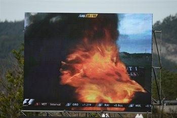 Webber RB9 on fire