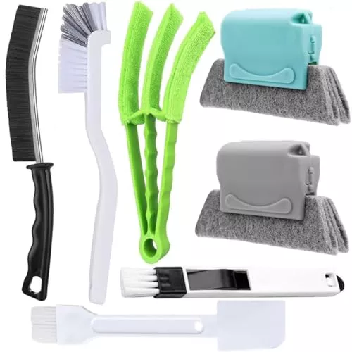 Xemnys Cepillo de limpieza para hendiduras, kit de herramientas de limpieza para huecos de ventanas, cepillo de limpieza profunda para espacios pequeños, persianas venecianas, baño, ducha, puerta