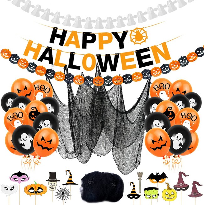 Set De 20 Decoraciones Halloween - Banderín, Espirales, Toppers Para Tartas, Temática Fantasma Y Calabaza