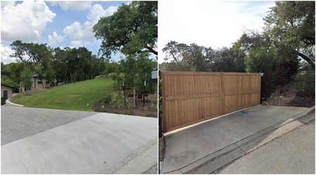 Vista do Street View de zona próxima à mansão associada a Elon Musk: antes das reformas (2018) e depois (2024)
