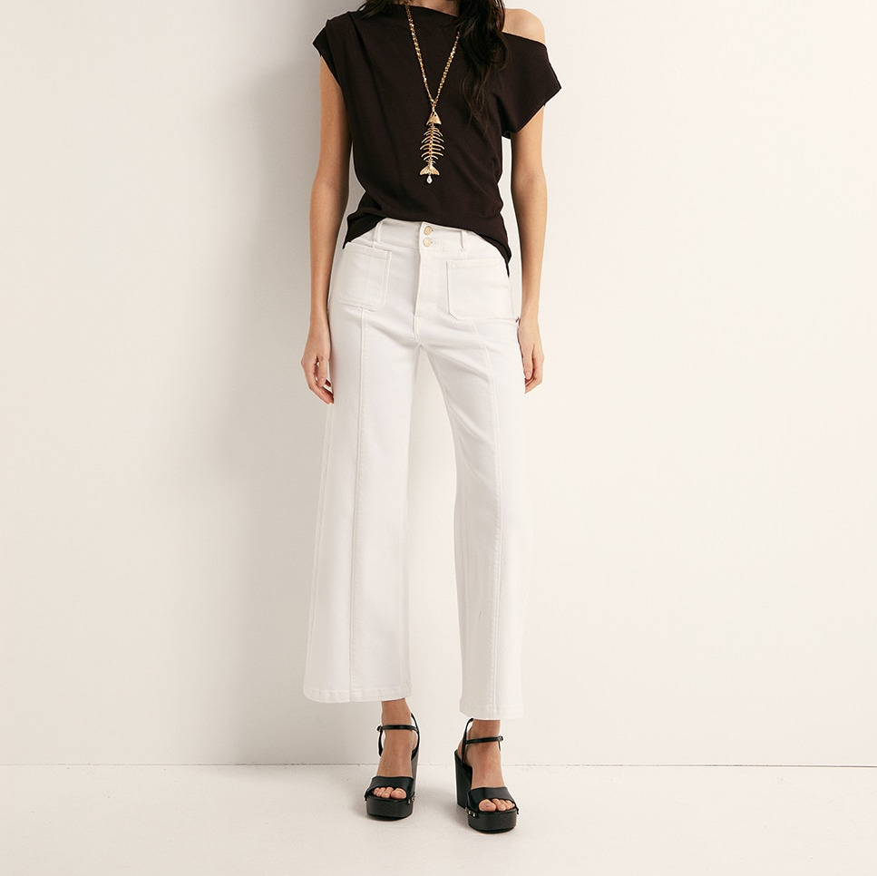 Jeans tobillero culotte Blanco Sfera