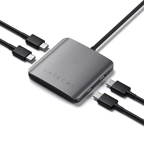 SATECHI 4 en 1 Hub USB C con Carga PD de 100W, 4X Puertos de Datos USB-C 3.2 a 10Gbps, Adaptador en Aluminio para MacBook Air/Pro/Neo, Laptop Portatil y más (Sin Salida de Vídeo)