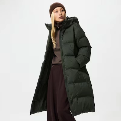 Abrigo largo plumas sin costuras