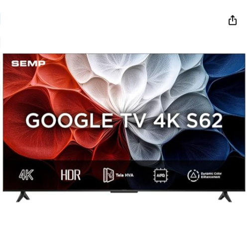 SEMP, Smart TV 4K UHD, 55“, Google TV, Google Assistente, Comando por Voz, Googlecast Integrado, Design Sem Bordas, Dolby Audio, 55S62
