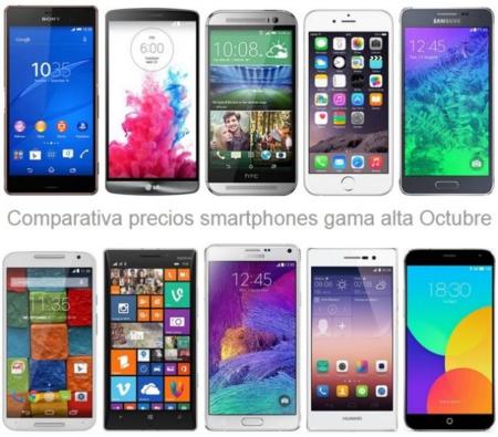 Comparativa Precios iPhone 6, Galaxy Alpha, LG G3, HTC One M8, Xperia Z3 y otros gama alta en octubre