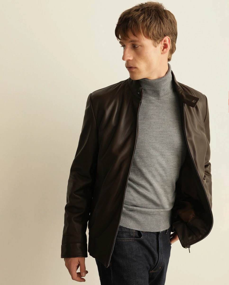 Men's brown nappa jacket with two pockets