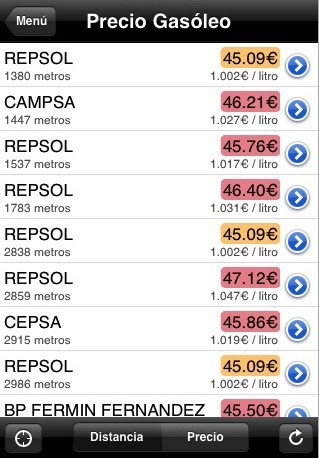 Precio de carburantes en España en el iPhone