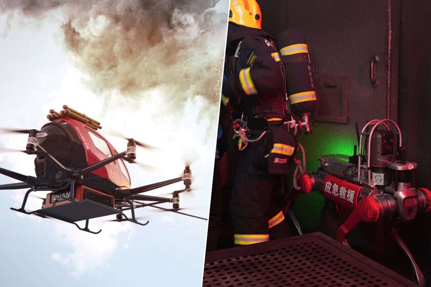 China ya tiene un ejército de drones y robots bomberos. Y combaten el fuego a cañonazos