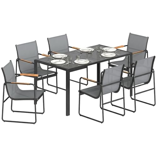 Outsunny Conjunto de Mesa y Sillas Jardín de 7 Piezas