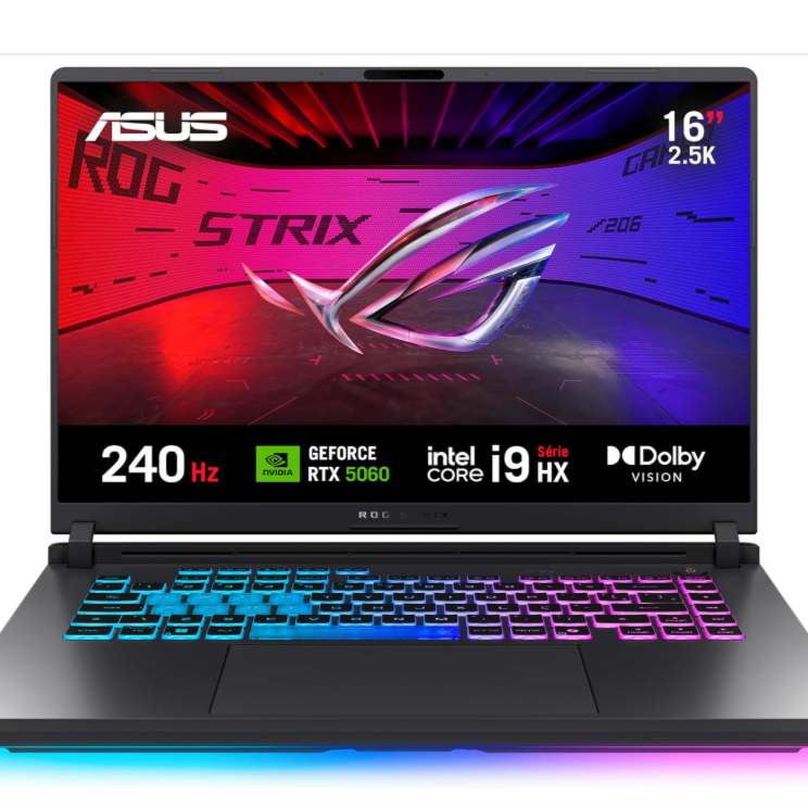 Notebook ASUS ROG Strix G16, Intel Core i9, RTX 5060, 16 GB, 512 GB SSD W11 Home, 16.0'', Eclipse Gray - G615JMR-S5001W

