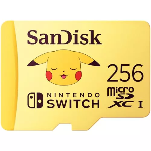 SanDisk SDSQXAO-256G-GN6ZK Tarjeta microSDXC de 256 GB con Licencia para Nintendo Switch, edición Pokémon, Pikachu