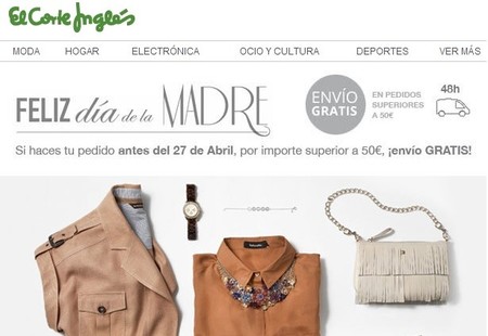 Envío gratis y otras ofertas en El Corte Inglés por el Día de la Madre
