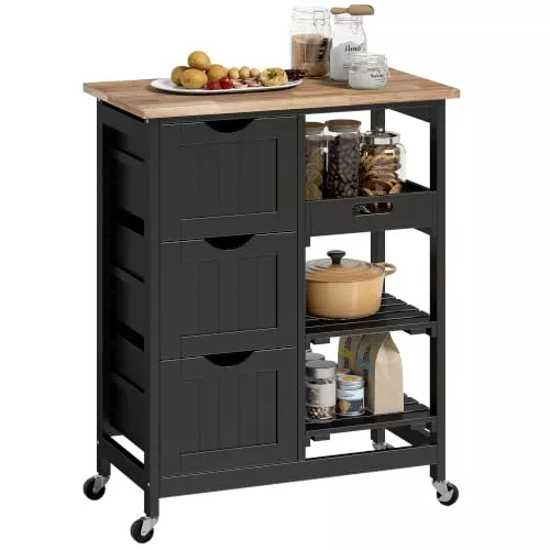 HOMCOM Carro de Cocina con Ruedas Tablero de Madera 67x37x85,5 cm Negro