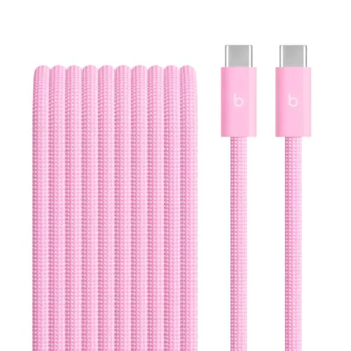 Beats Cable trenzado de USB-C a USB-C de 240 W, carga rápida, resistente y sin enredos, compatible con dispositivos Apple y Android (3 m) – Rosa intenso