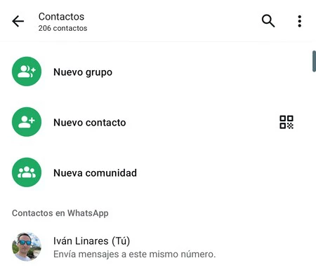 Al crear un nuevo chat, apareces en lo alto de la lista