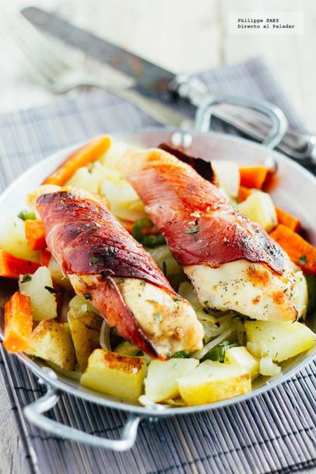 Pechugas de pollo envueltas en jamón serrano. Receta